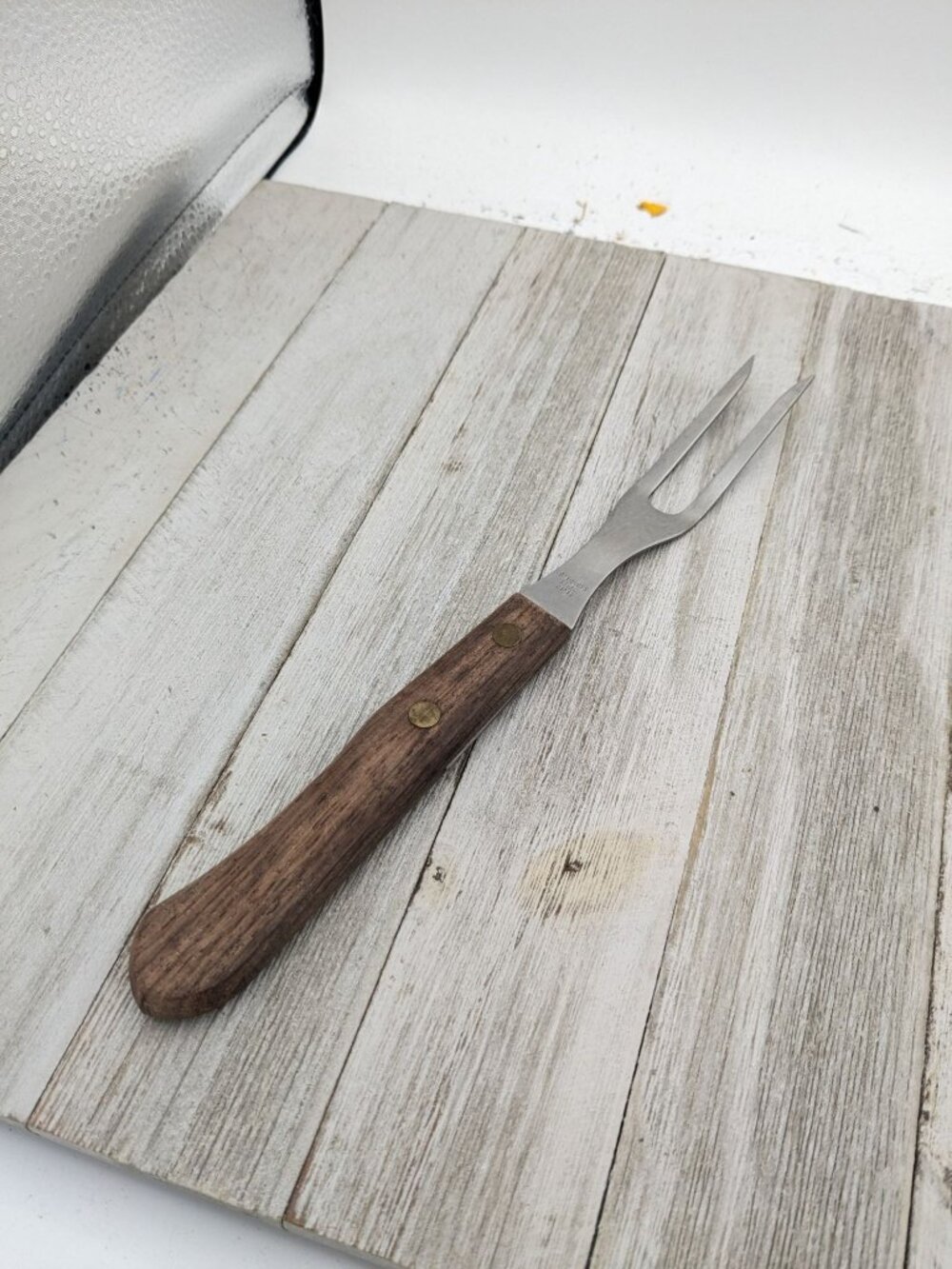 Vintage Meat Fork 10" Wood Handle #1 Stainless Steel Japan